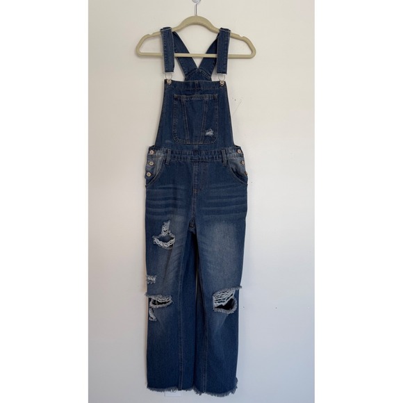 Denim - Dark Blue Distressed Denim Women’s Overalls